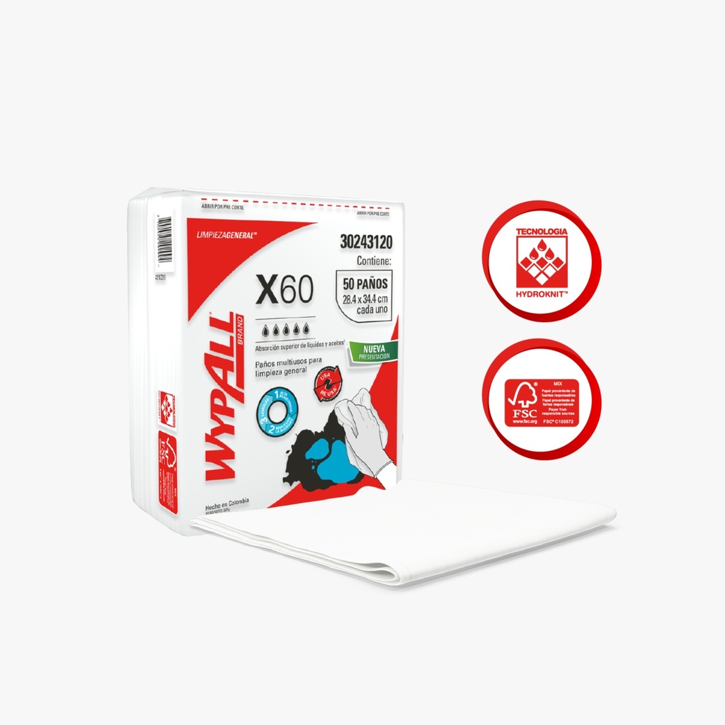 KCP Paños WYPALL X60 doblados 50u (30243120)